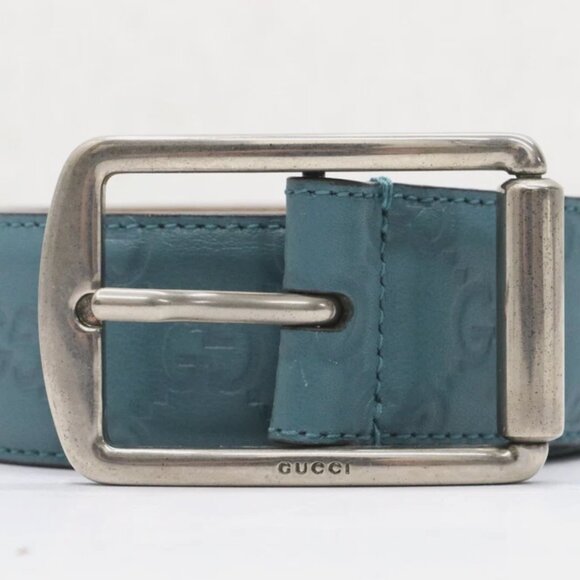 GUCCI Microguccissima Embossed Teal Leather Belt Size 95-38 - Picture 1 of 14